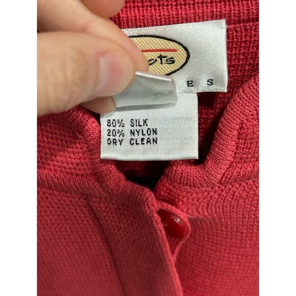 Talbots Petites Red Silk Blend Textured Cardigan Jacket Buttoned Pockets Sz PS - Picture 6 of 9